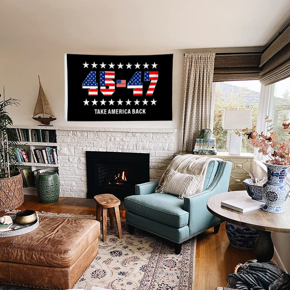 Fyon 45th and 47th Take America Back Trump 2024 Flag Indoor and Outdoor Banner