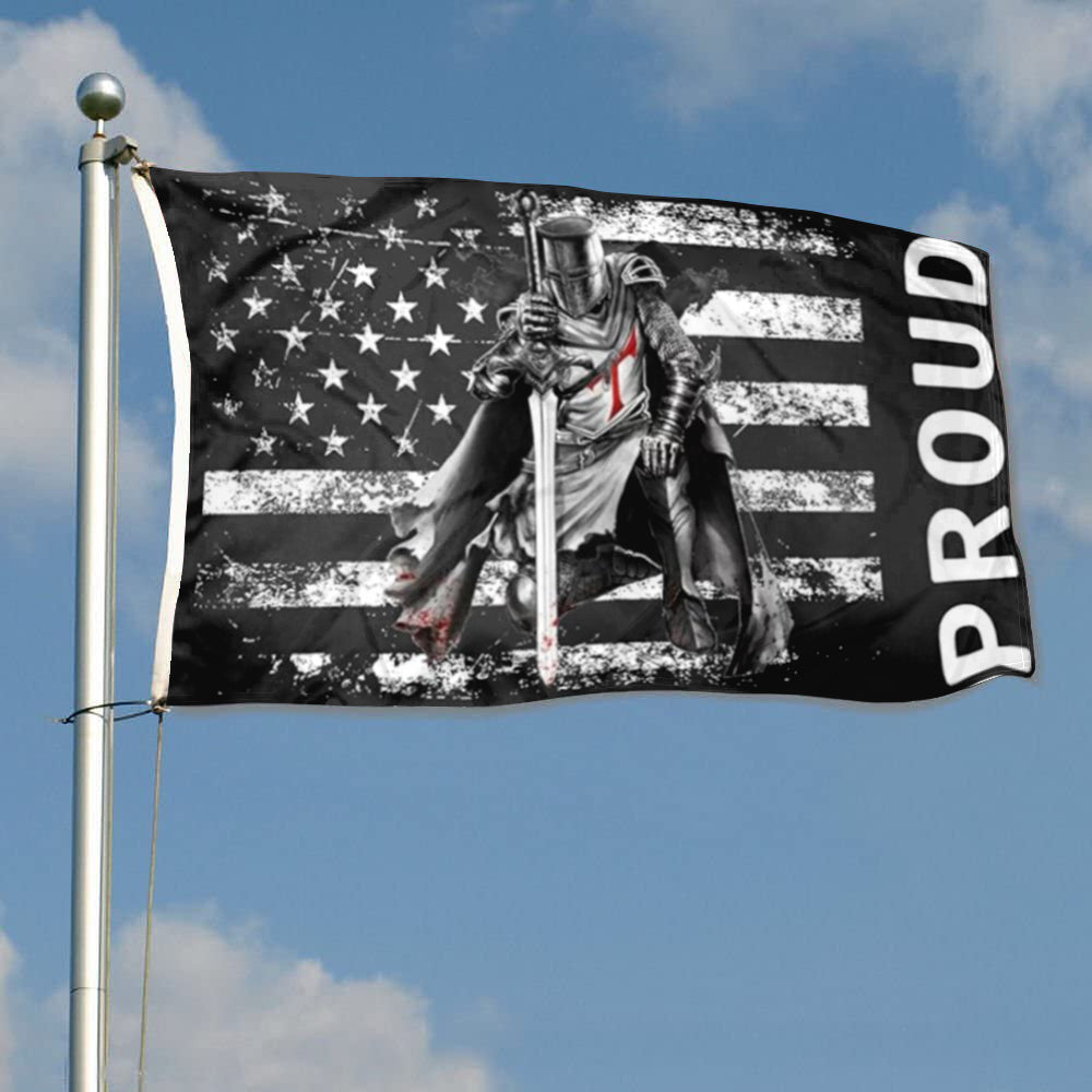 Fyon Double-sided American Flag With Templar Knights Flag Banner