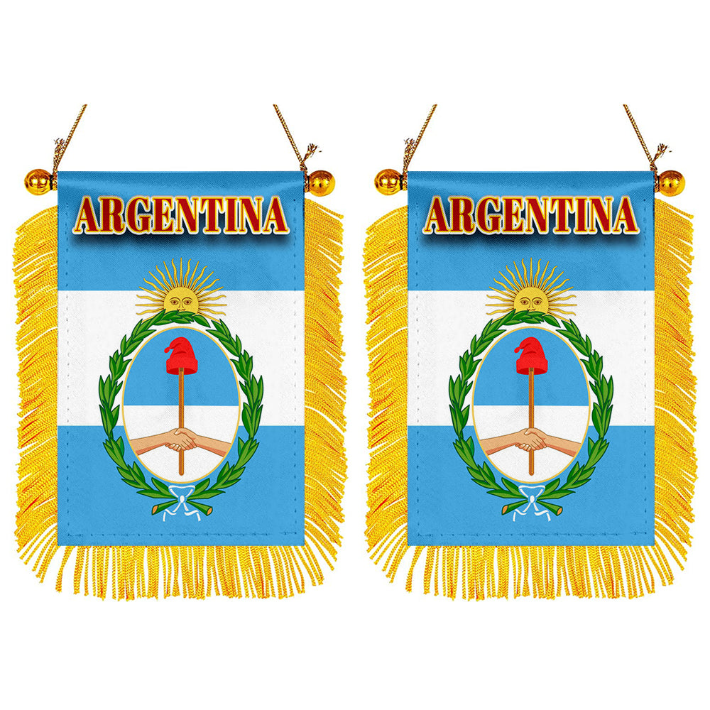 Argentina Flag Mini Car Rearview Mirror Flag Banner - 2PC
