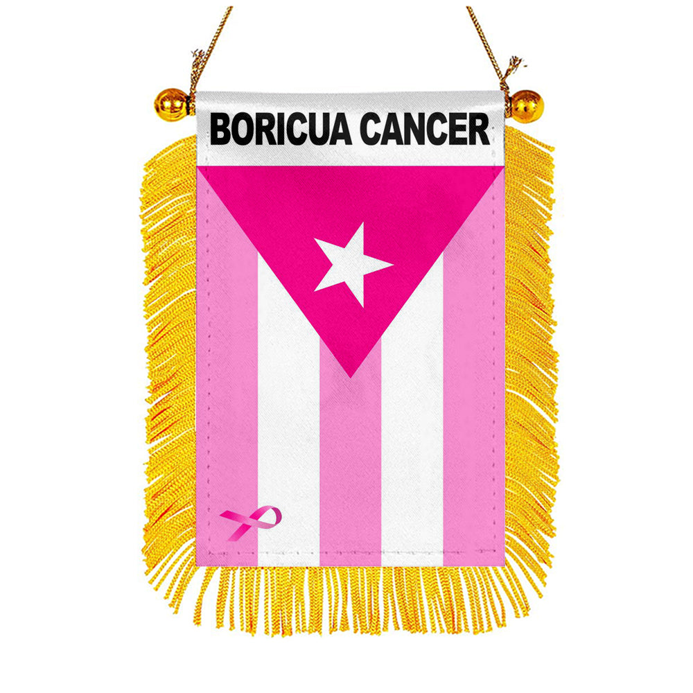 Fyon Boricua Cancer Flag Mini Car Rearview Mirror Flag Banner - 2PC