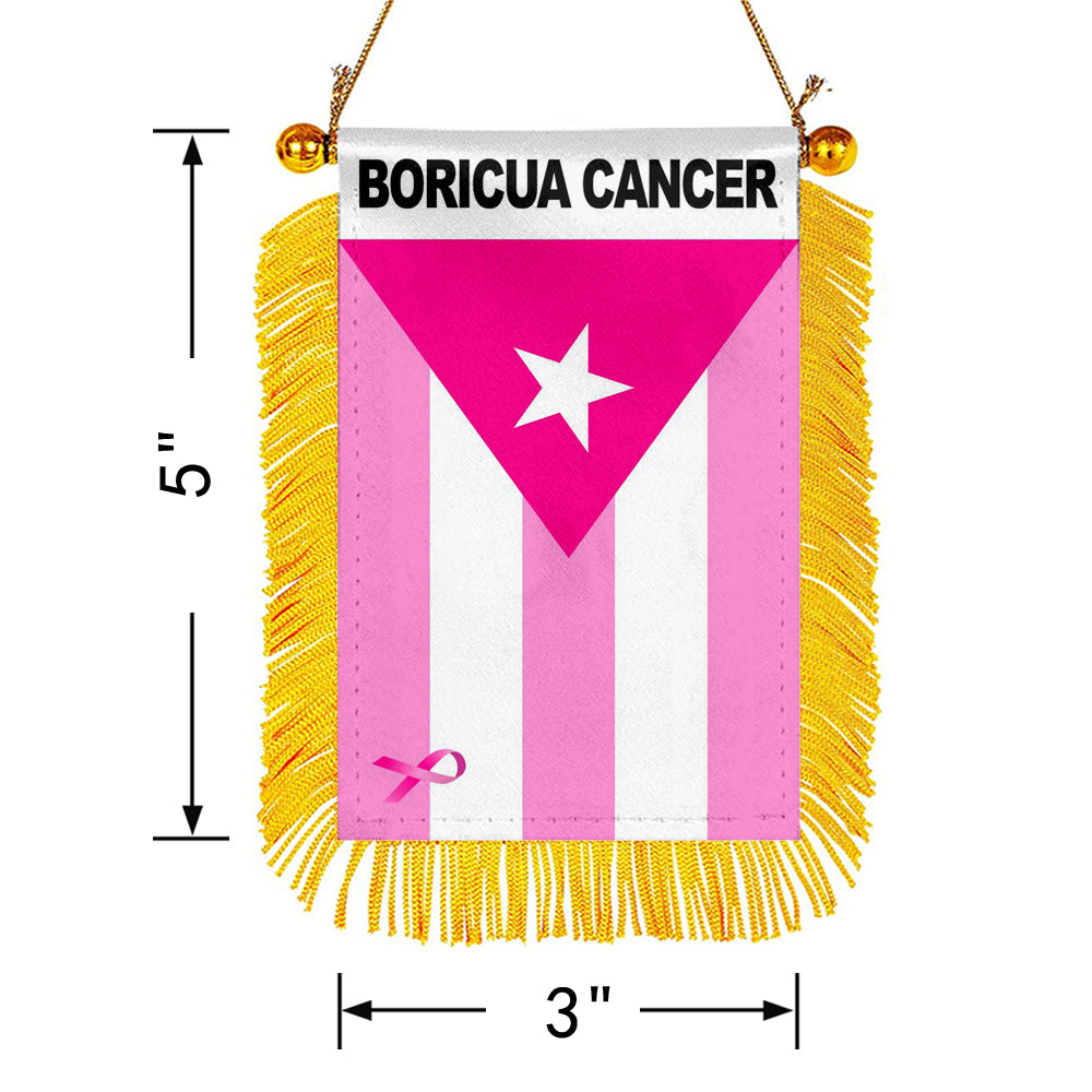 Fyon Boricua Cancer Flag Mini Car Rearview Mirror Flag Banner - 2PC