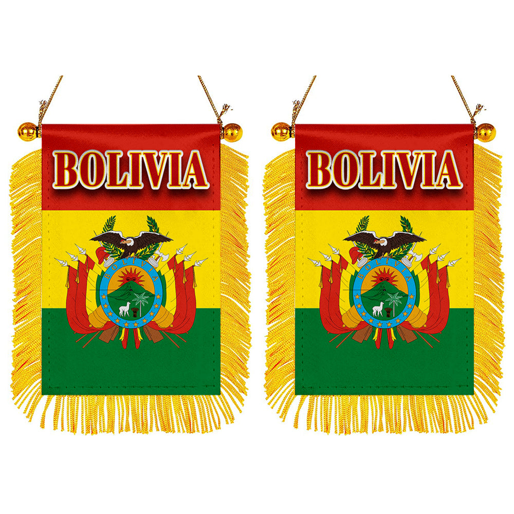 Bolivia Flag Mini Car Rearview Mirror Flag Banner - 2PC