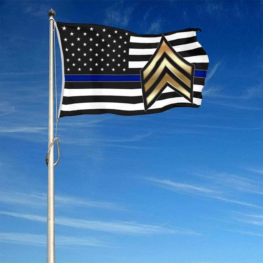 Fyon Police Sgt Thin Blue Line Flag Indoor and outdoor banner