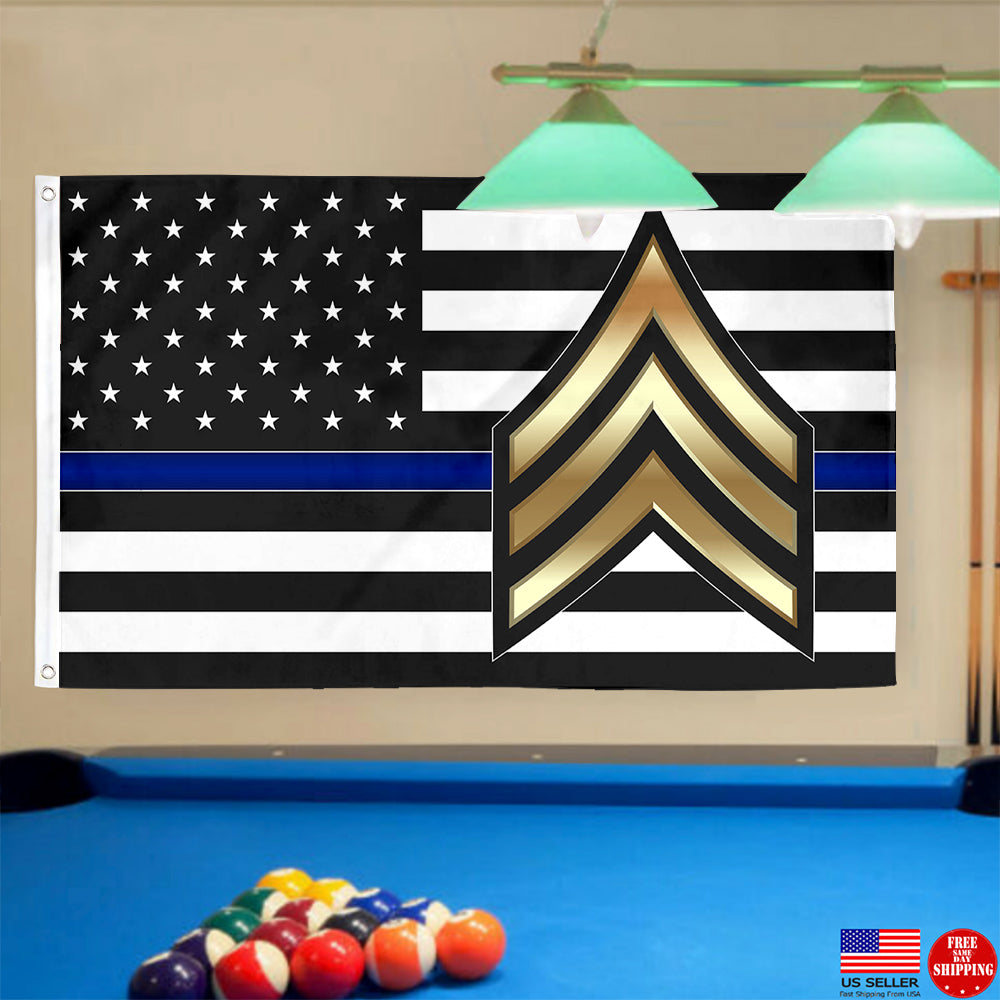 Fyon Police Sgt Thin Blue Line Flag Indoor and outdoor banner