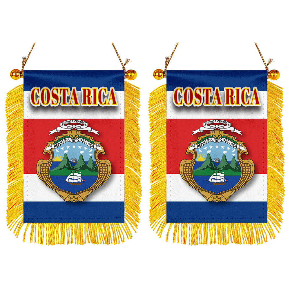 Costa Rica Flag Mini Car Rearview Mirror Flag Banner - 2PC