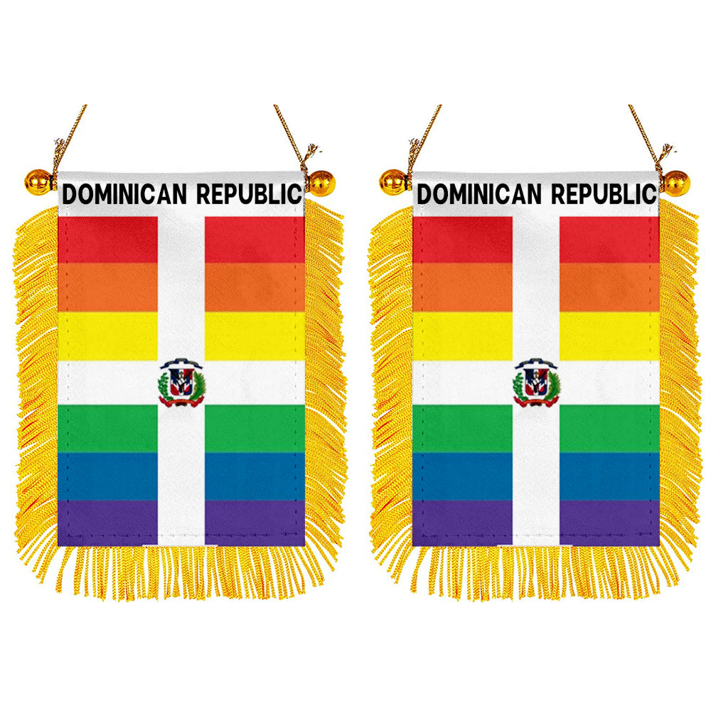 Fyon The Rainbow Dominican Republic Flag Mini Car Rearview Mirror Flag Banner - 2PC