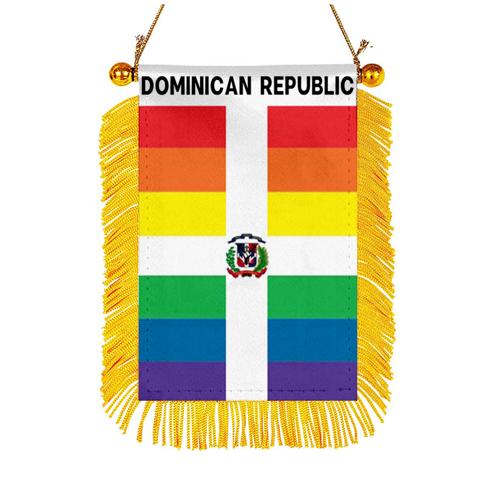 Fyon The Rainbow Dominican Republic Flag Mini Car Rearview Mirror Flag Banner - 2PC
