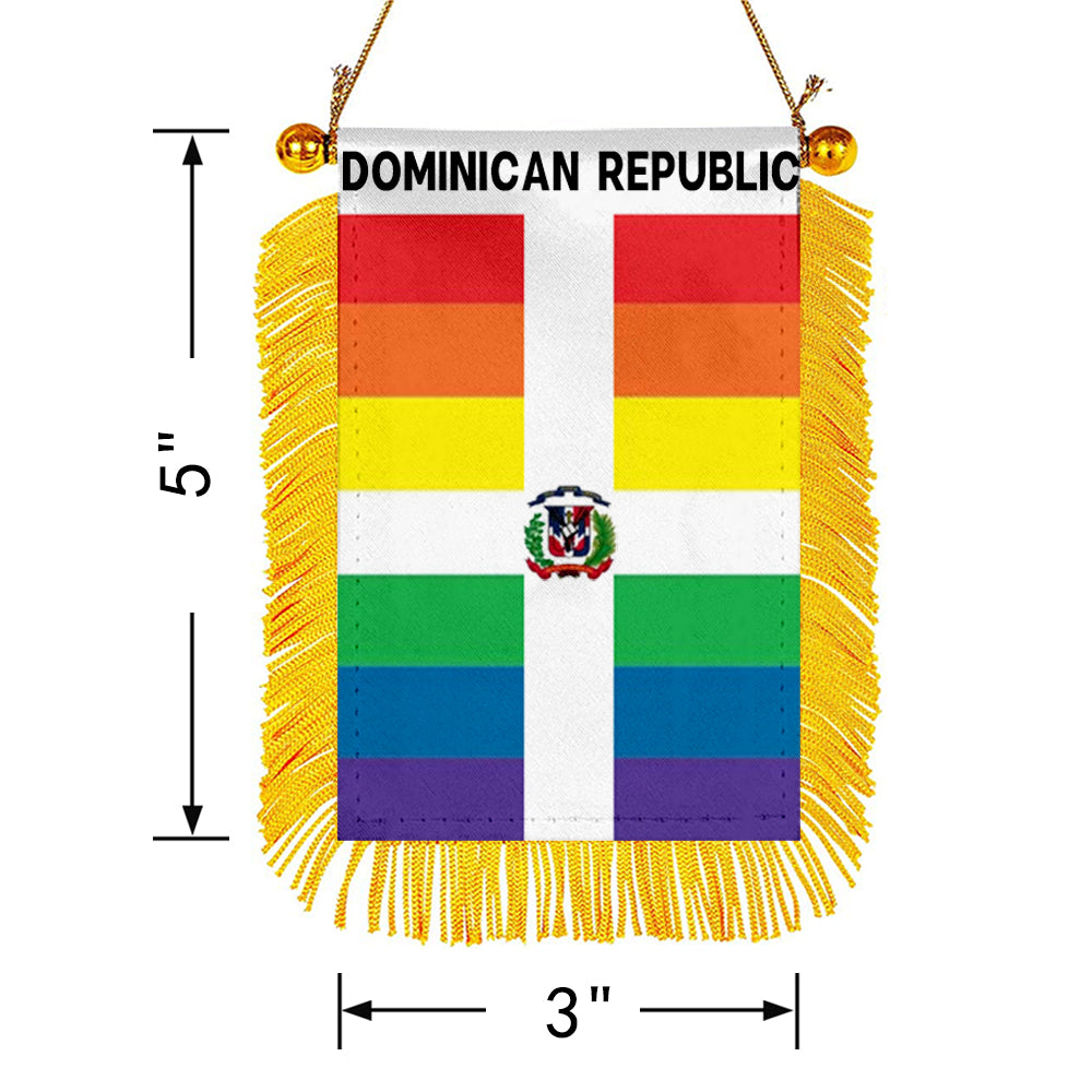 Fyon The Rainbow Dominican Republic Flag Mini Car Rearview Mirror Flag Banner - 2PC