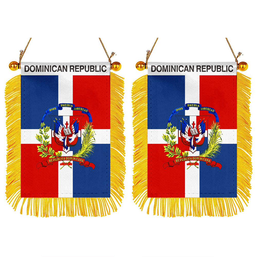 Fyon The Dominican Republic Flag Mini Car Rearview Mirror Flag Banner - 2PC