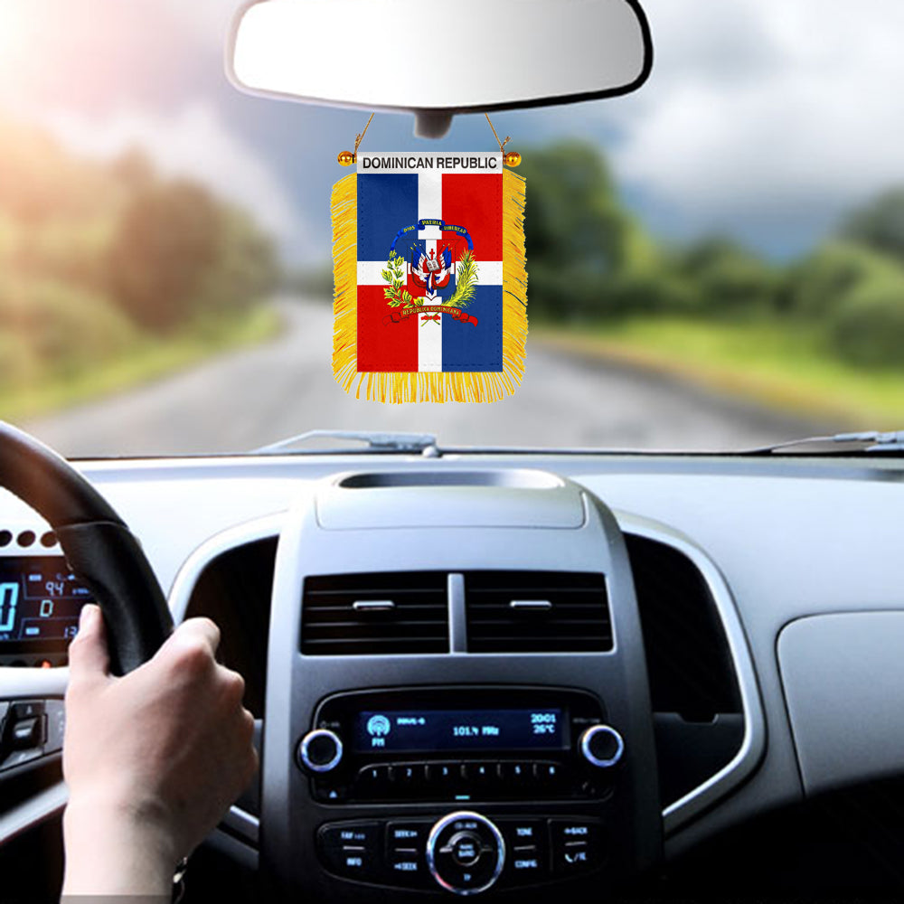Fyon The Dominican Republic Flag Mini Car Rearview Mirror Flag Banner - 2PC