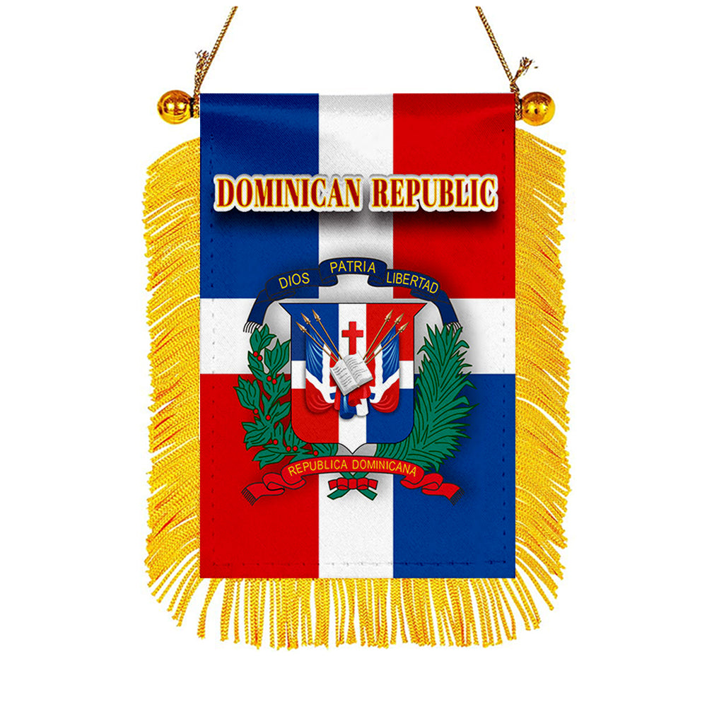 Dominican Republic Flag Mini Car Rearview Mirror Flag Banner - 2PC
