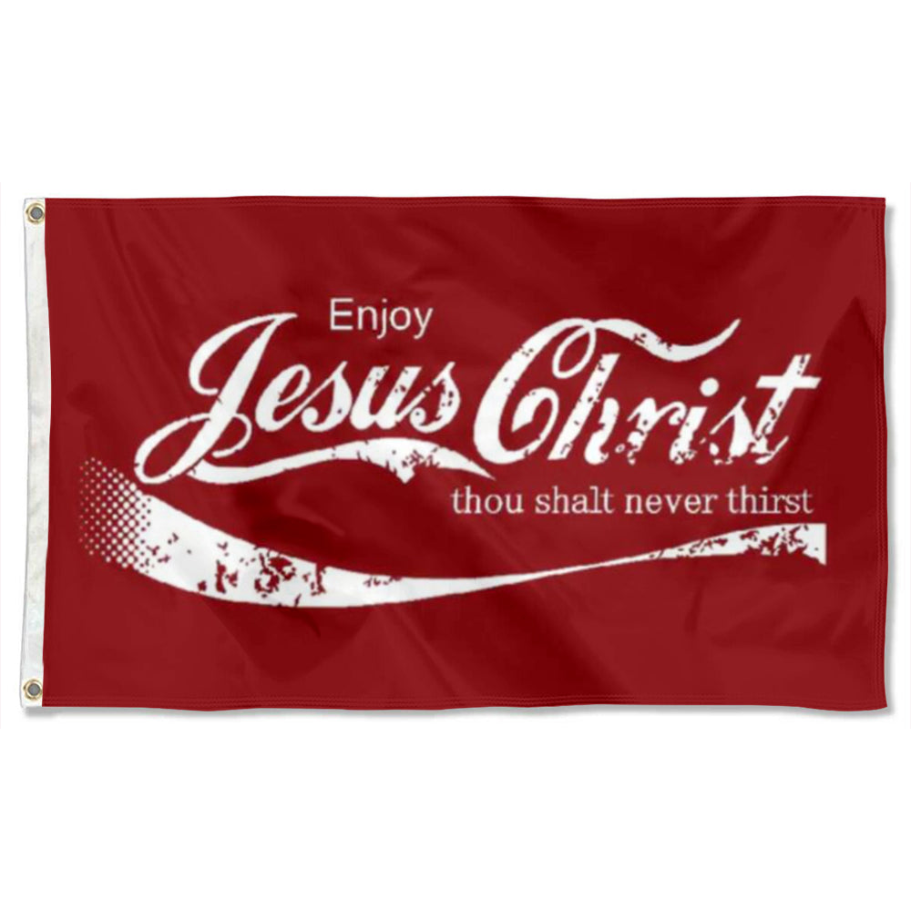 Fyon Enjoy Jesus Christ Thou Shall Never Thirst Flag Indoor and outdoor banner