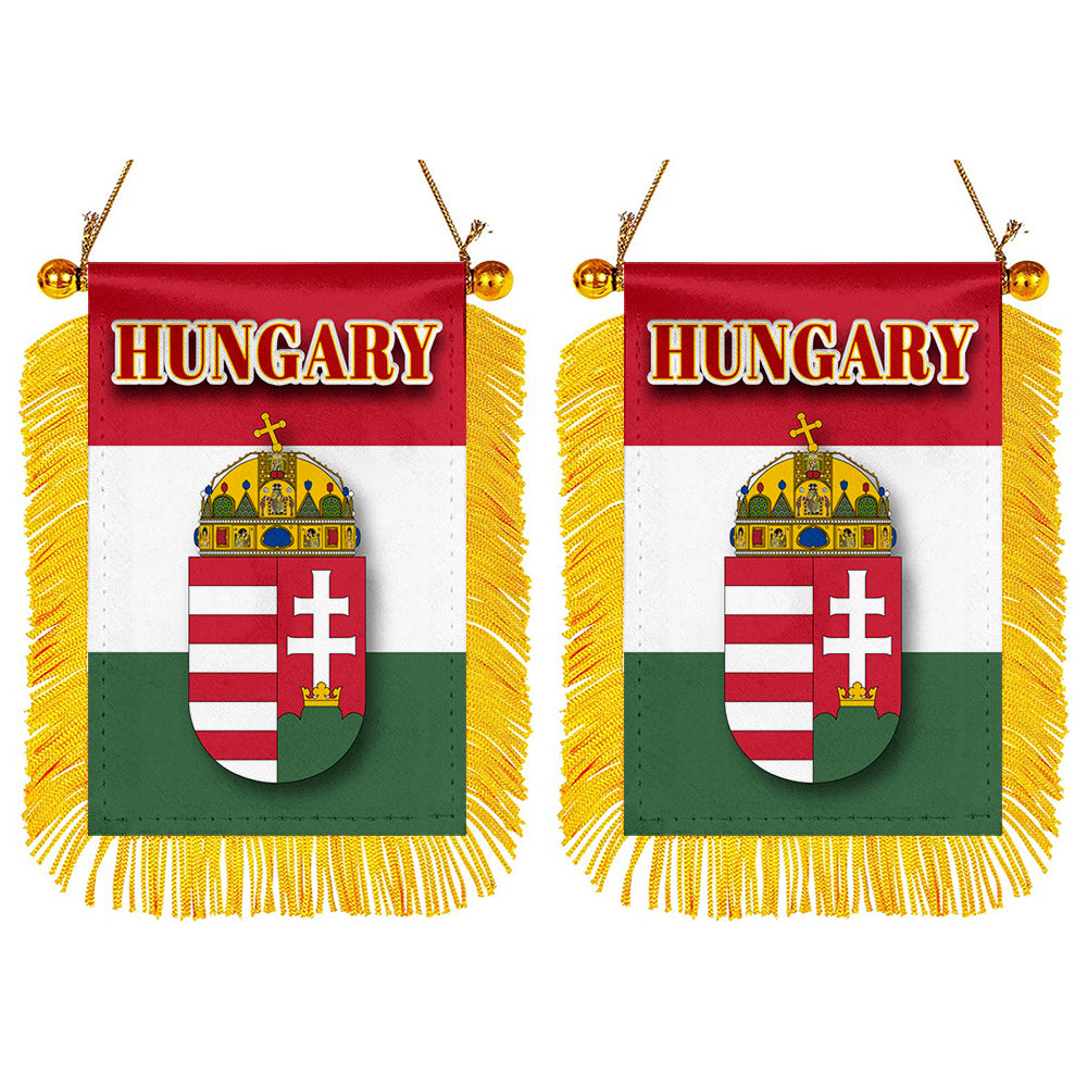 Hungary Flag Mini Car Rearview Mirror Flag Banner - 2PC