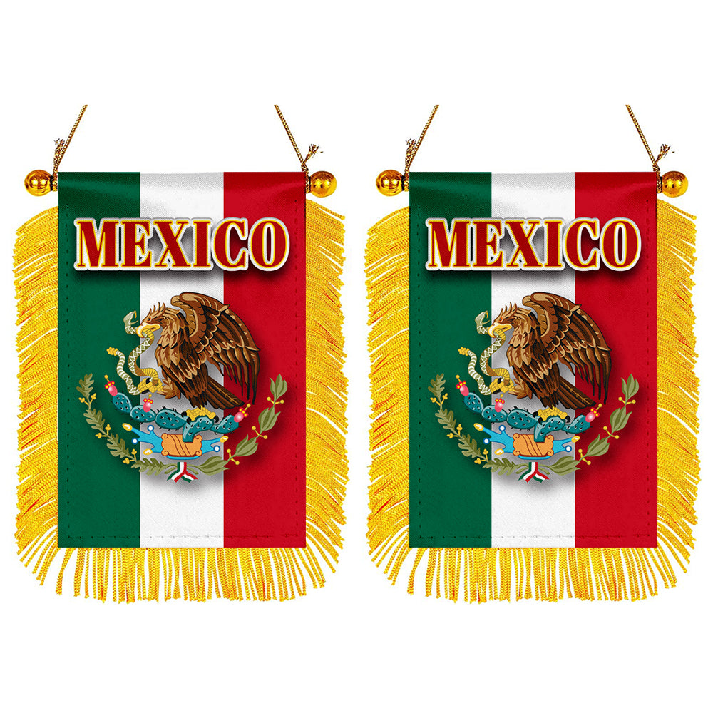 Mexico Flag Mini Car Rearview Mirror Flag Banner - 2PC