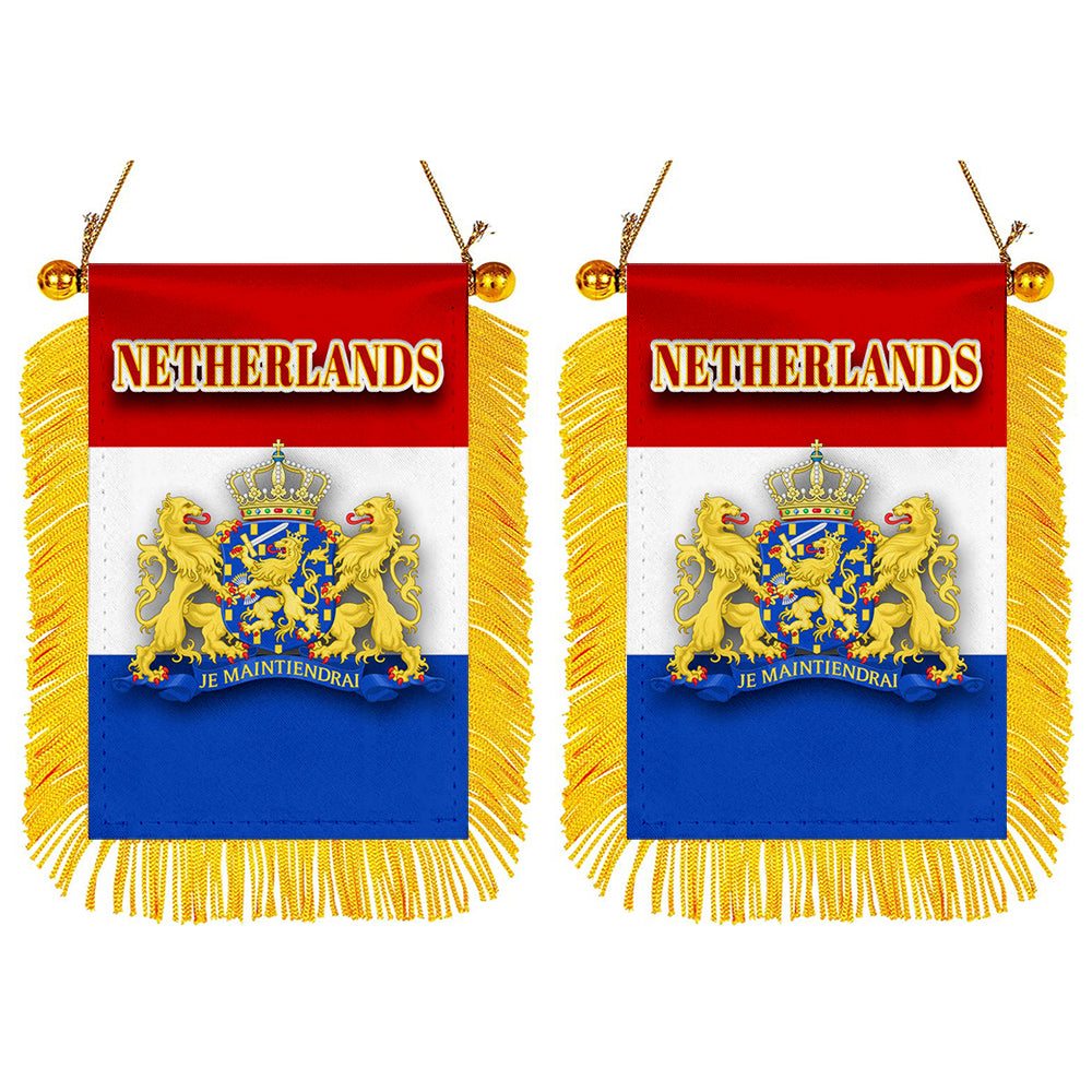 Netherlands Flag Mini Car Rearview Mirror Flag Banner - 2PC