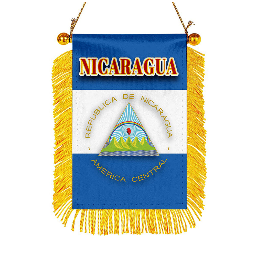 Nicaragua Flag Mini Car Rearview Mirror Flag Banner - 2PC