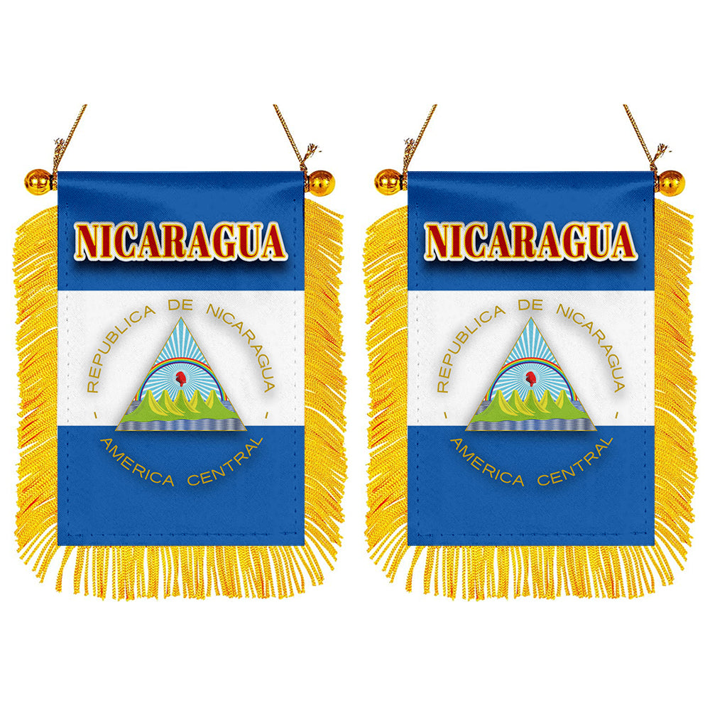 Nicaragua Flag Mini Car Rearview Mirror Flag Banner - 2PC