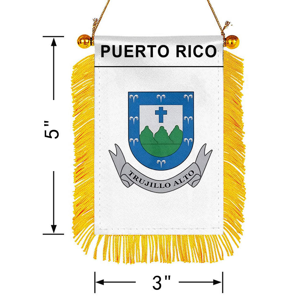 Fyon Trujillo Alto exact, Puerto Rico Flag Mini Car Rearview Mirror Flag Banner - 2PC