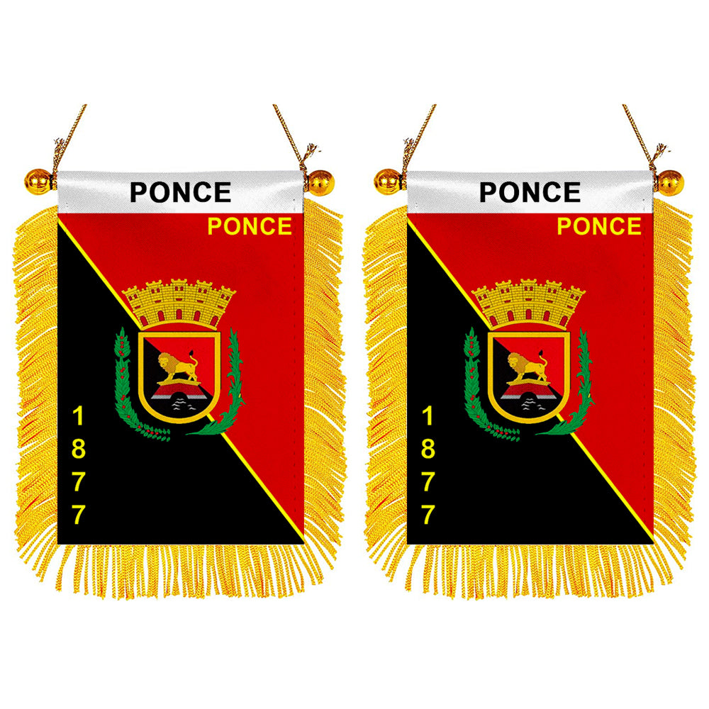 Fyon Correct Ponce Flag Mini Car Rearview Mirror Flag Banner - 2PC