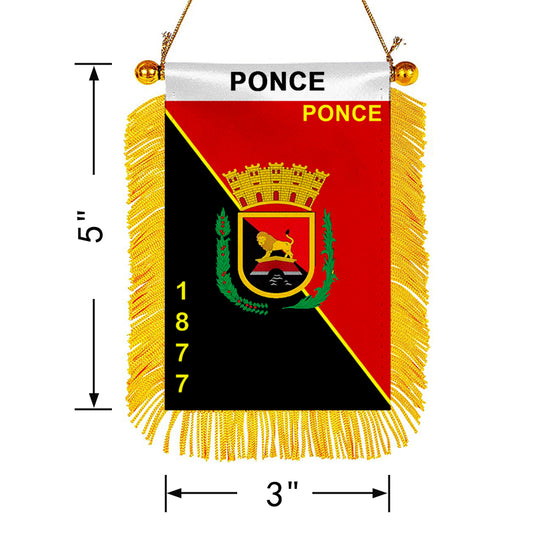 Fyon Correct Ponce Flag Mini Car Rearview Mirror Flag Banner - 2PC
