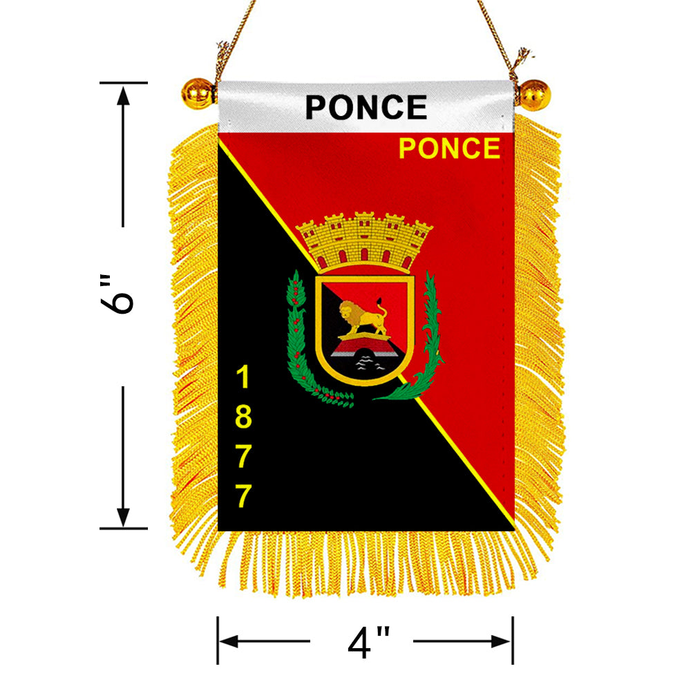 Fyon Correct Ponce Flag Mini Car Rearview Mirror Flag Banner - 2PC