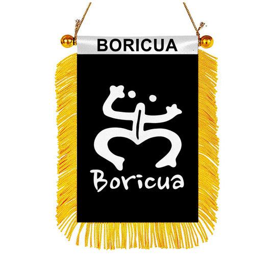 Boricua Puerto Rico Mini Car Rearview Mirror Flag Banner