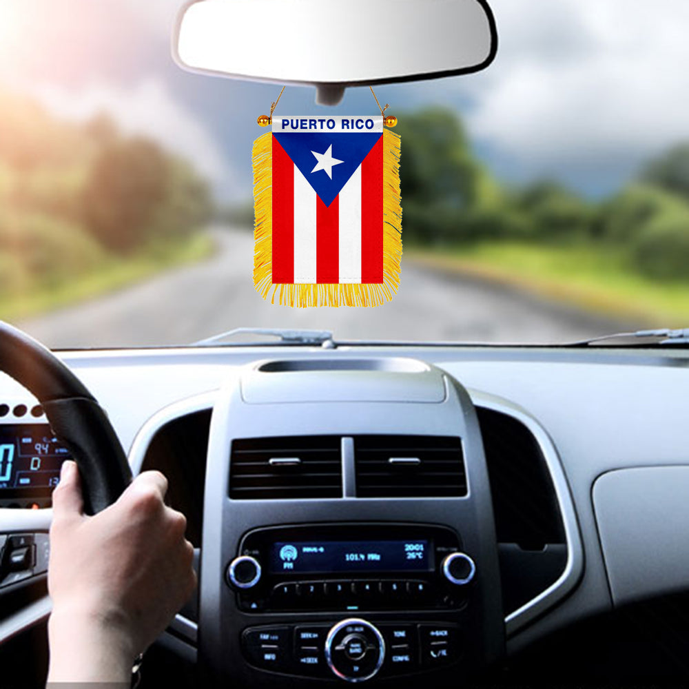 Puerto Rico Girl Mini Car Rearview Mirror Flag Banner