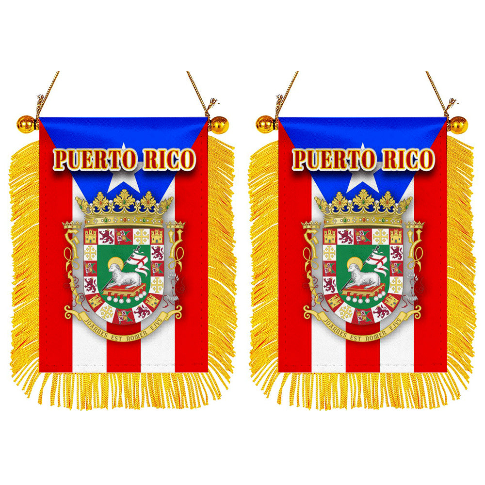 Puerto Rico Flag Mini Car Rearview Mirror Flag Banner - 2PC
