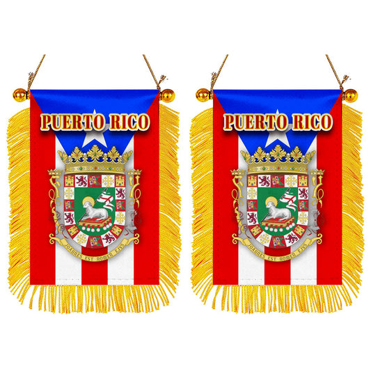 Puerto Rico Flag Mini Car Rearview Mirror Flag Banner - 2PC