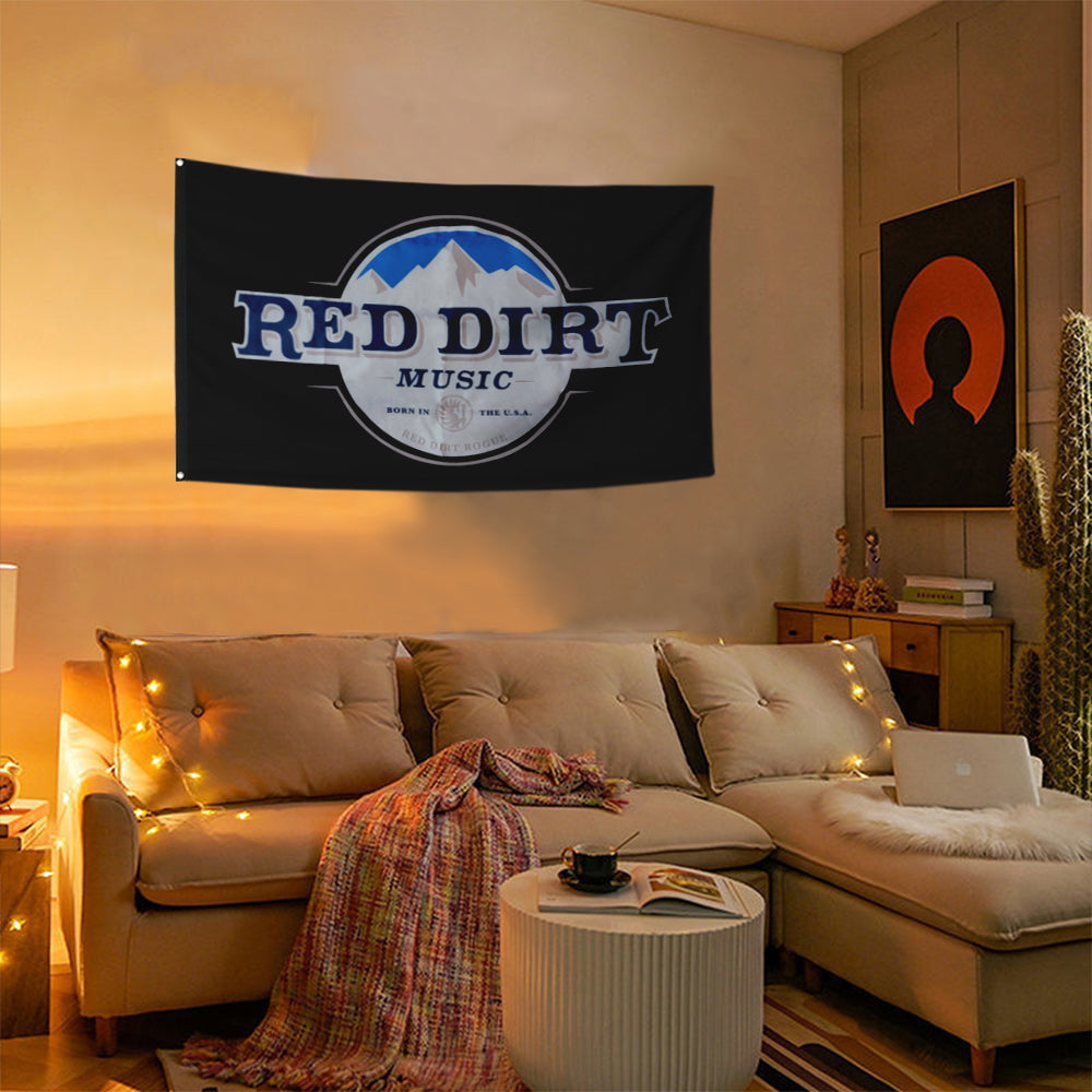 Fyon Red Dirt Music mountains Flag Indoor and outdoor banner Black