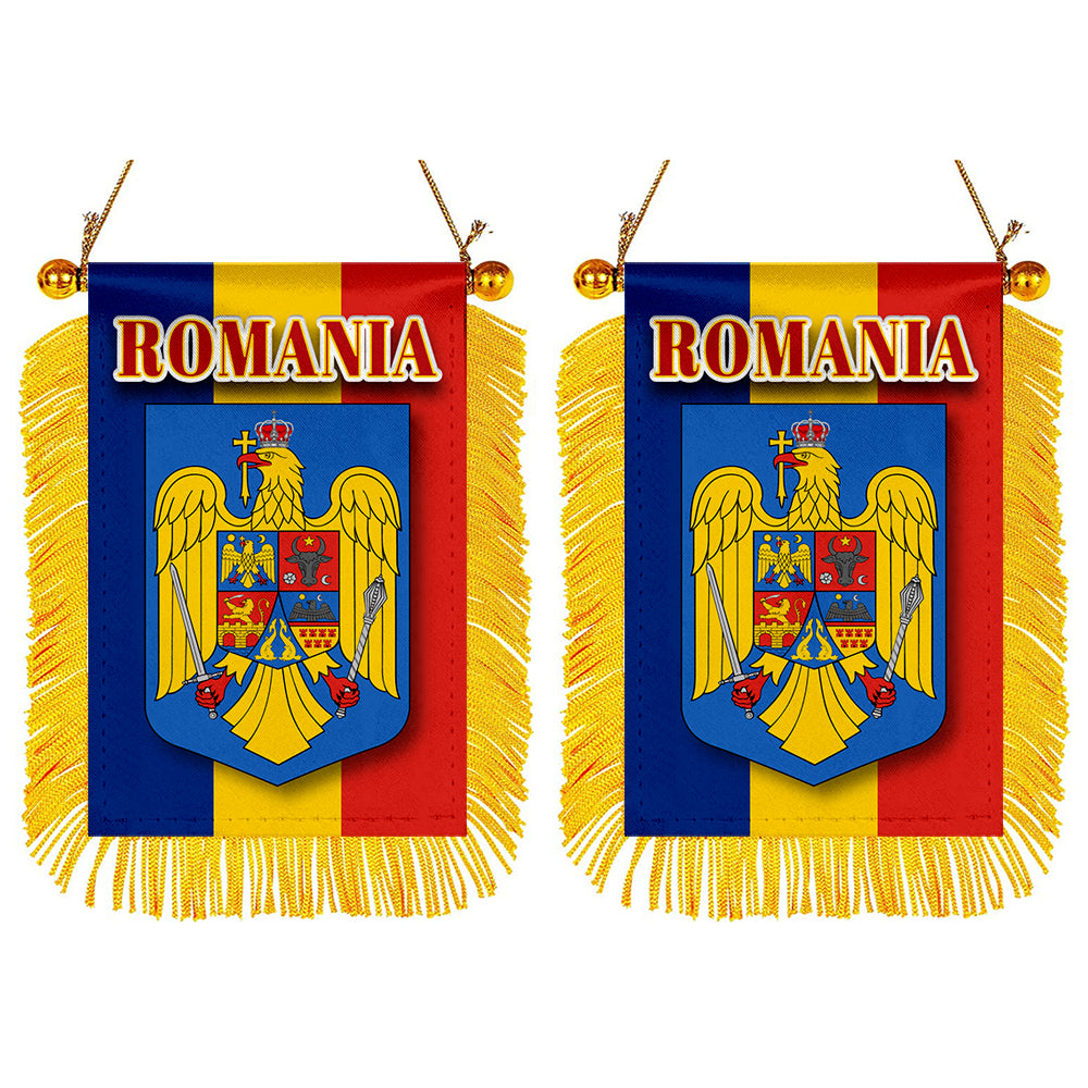 Romania Flag Mini Car Rearview Mirror Flag Banner - 2PC