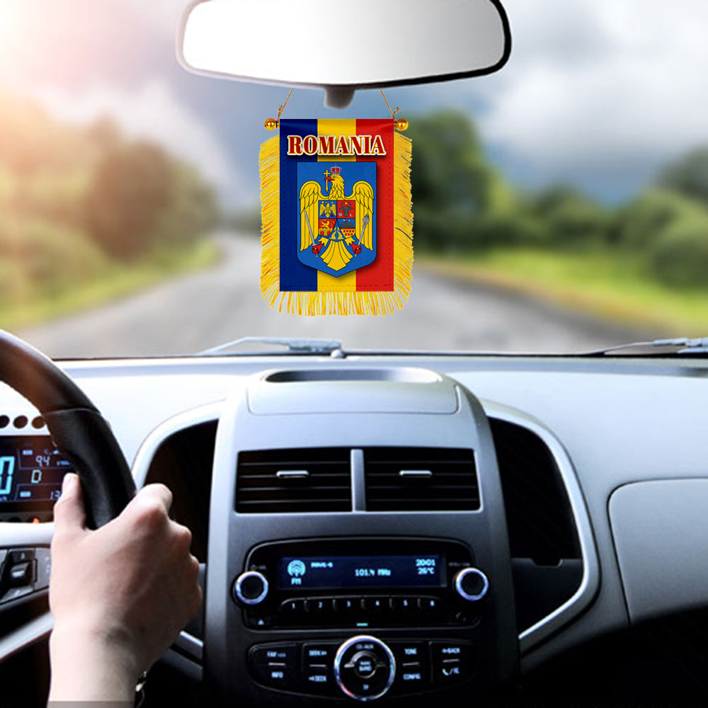 Romania Flag Mini Car Rearview Mirror Flag Banner - 2PC