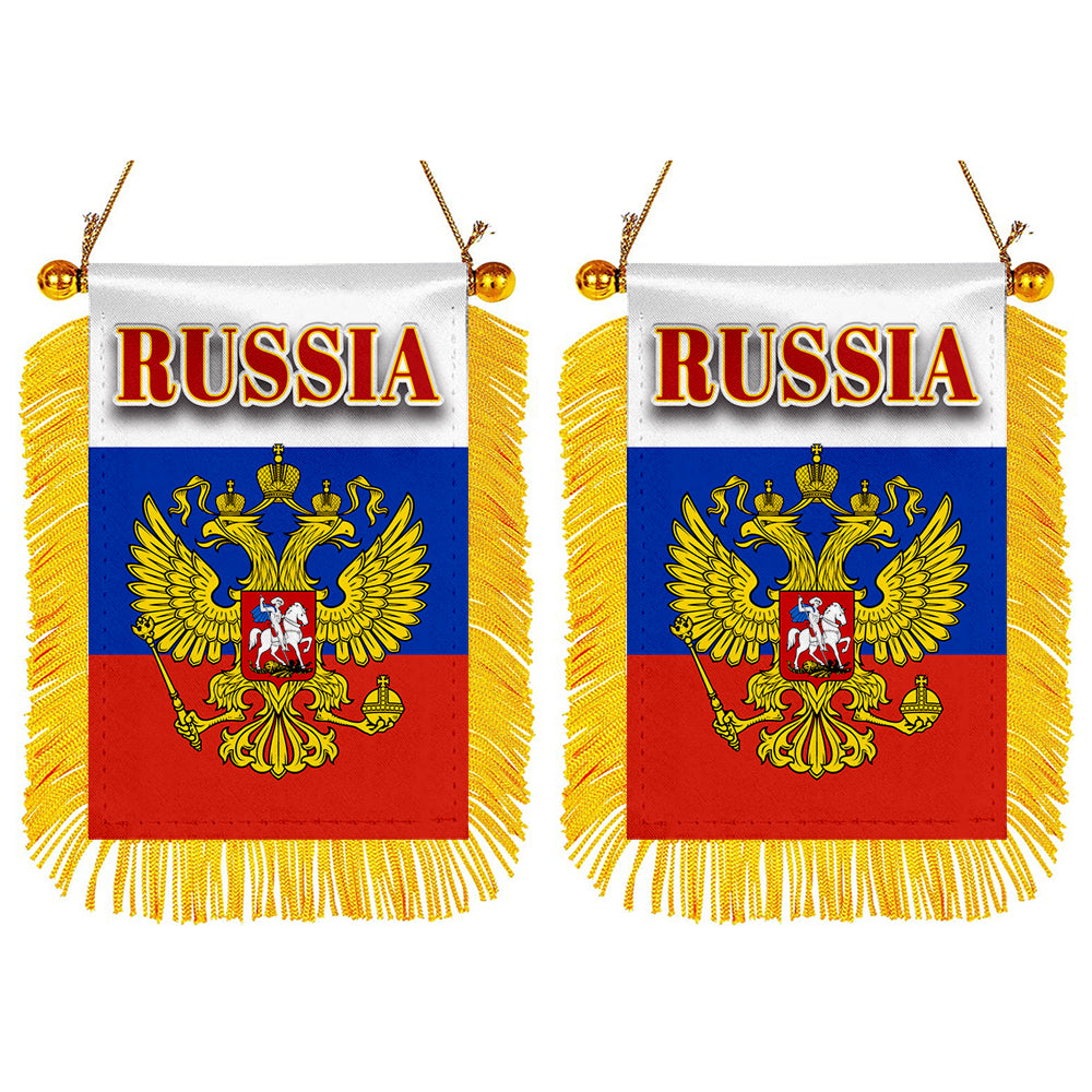 Russia Flag Mini Car Rearview Mirror Flag Banner - 2PC