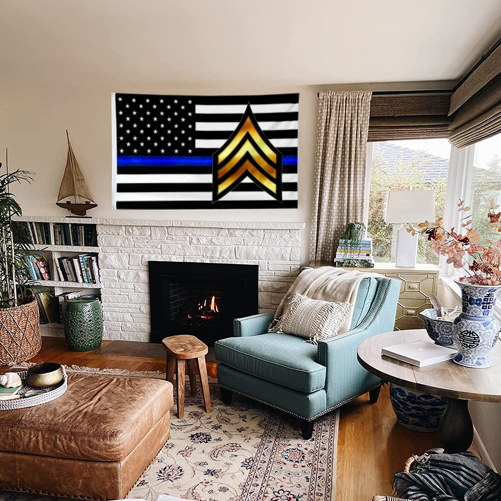 Fyon Sgt Thin Blue Line Flag indoor and outdoor Banner