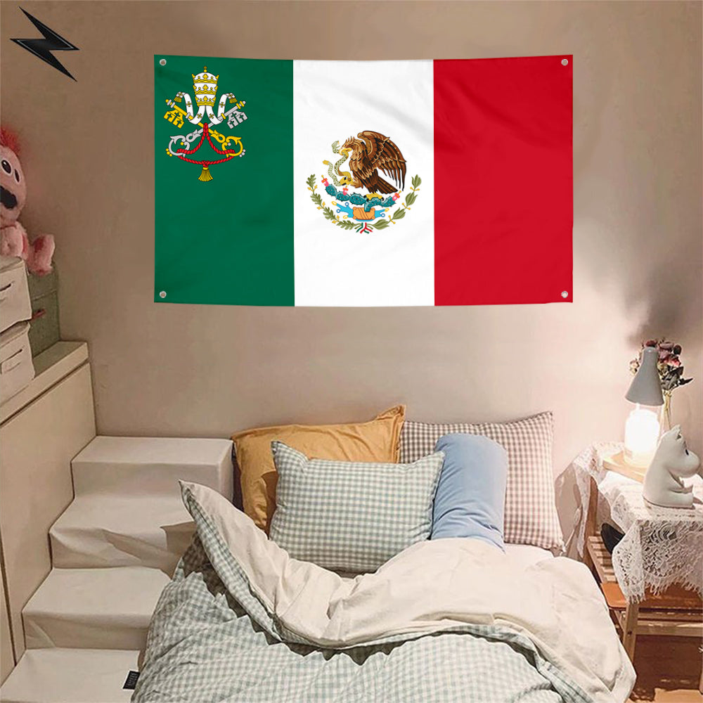 Fyon The Mexico Flag Banner with the Holy See symbol