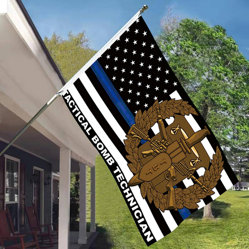 Fyon Thin Blue Line Tactical Bomb Technician Flag indoor and outdoor Banner