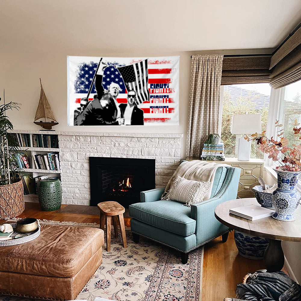 Fyon Trump 2024 Flag Banner Shooting Fight flags Indoor and Outdoor Banner