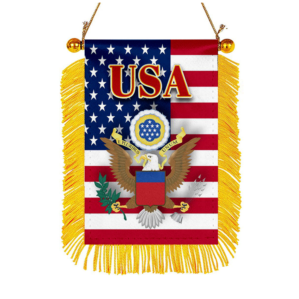 USA Flag Mini Car Rearview Mirror Flag Banner - 2PC