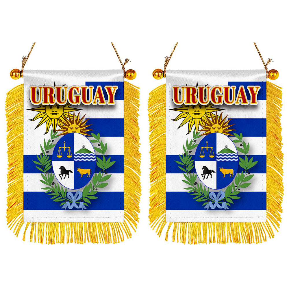 Uruguay Flag Mini Car Rearview Mirror Flag Banner - 2PC