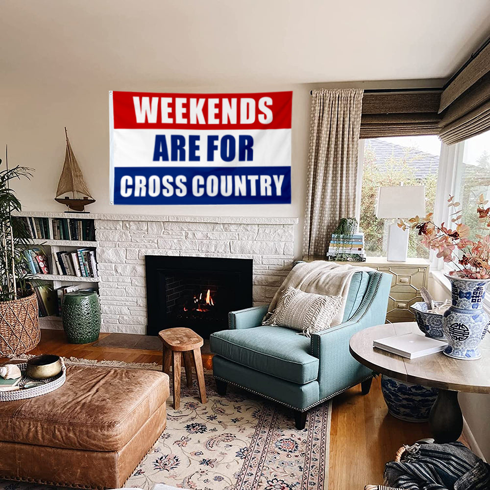 Fyon Weekends Are For Cross Country Flag Indoor and Outdoor Banner