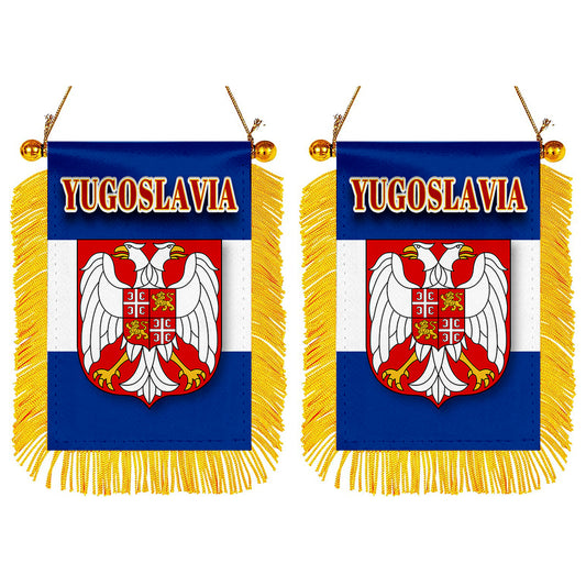 Yugoslavia Flag Mini Car Rearview Mirror Flag Banner - 2PC