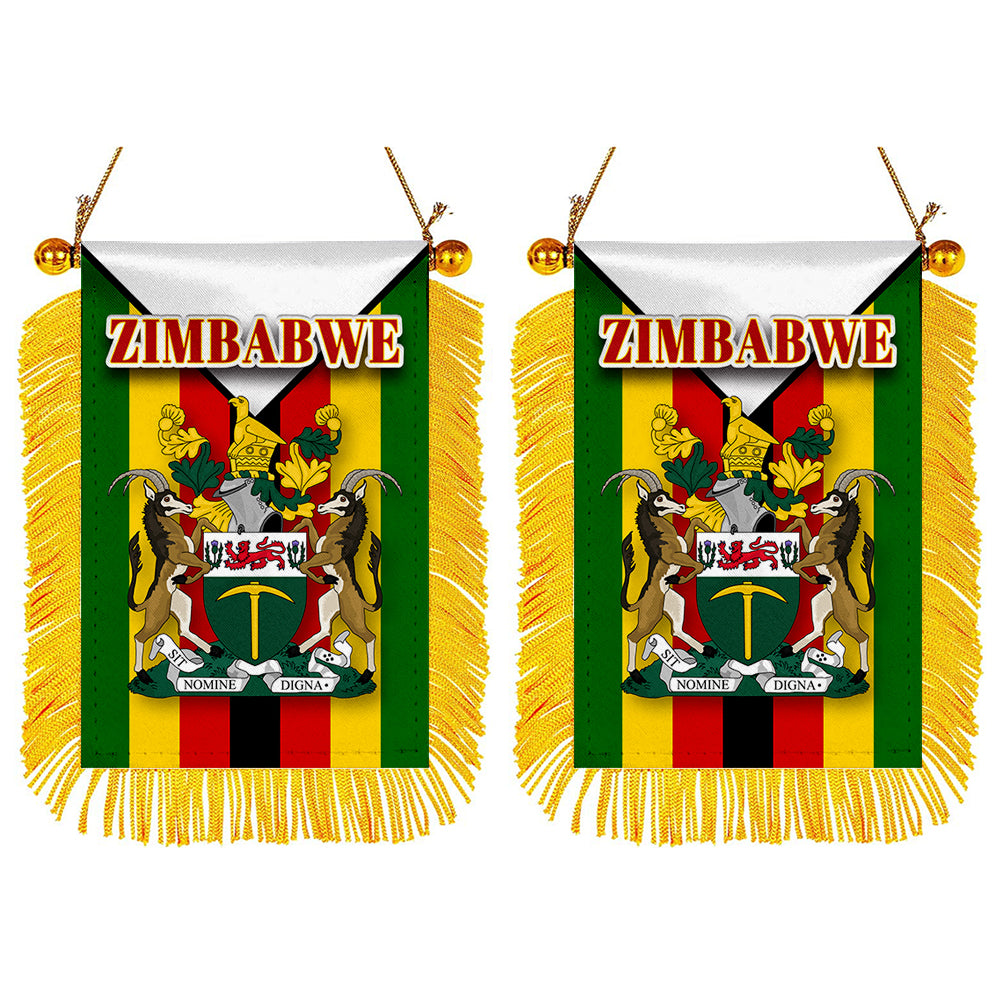 Zimbabwe Flag Mini Car Rearview Mirror Flag Banner - 2PC