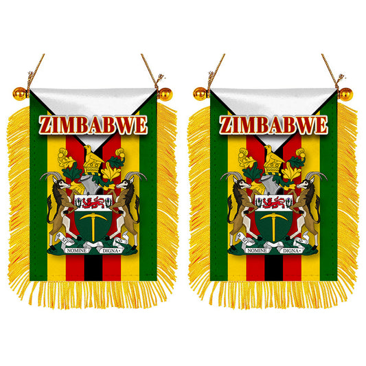 Zimbabwe Flag Mini Car Rearview Mirror Flag Banner - 2PC