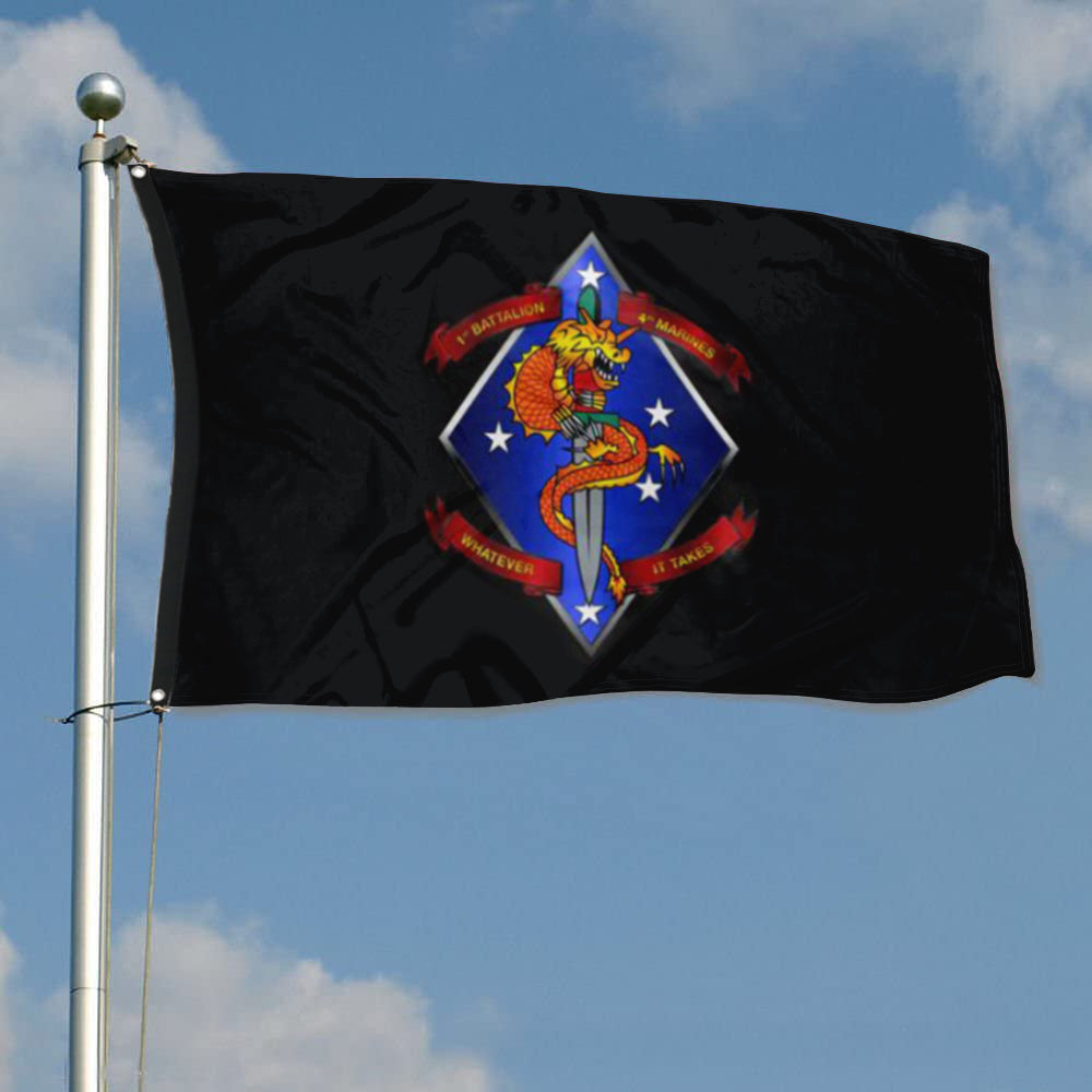 Fyon 1ST Battalion 4TH Marines Black Flag Indoor and outdoor banner