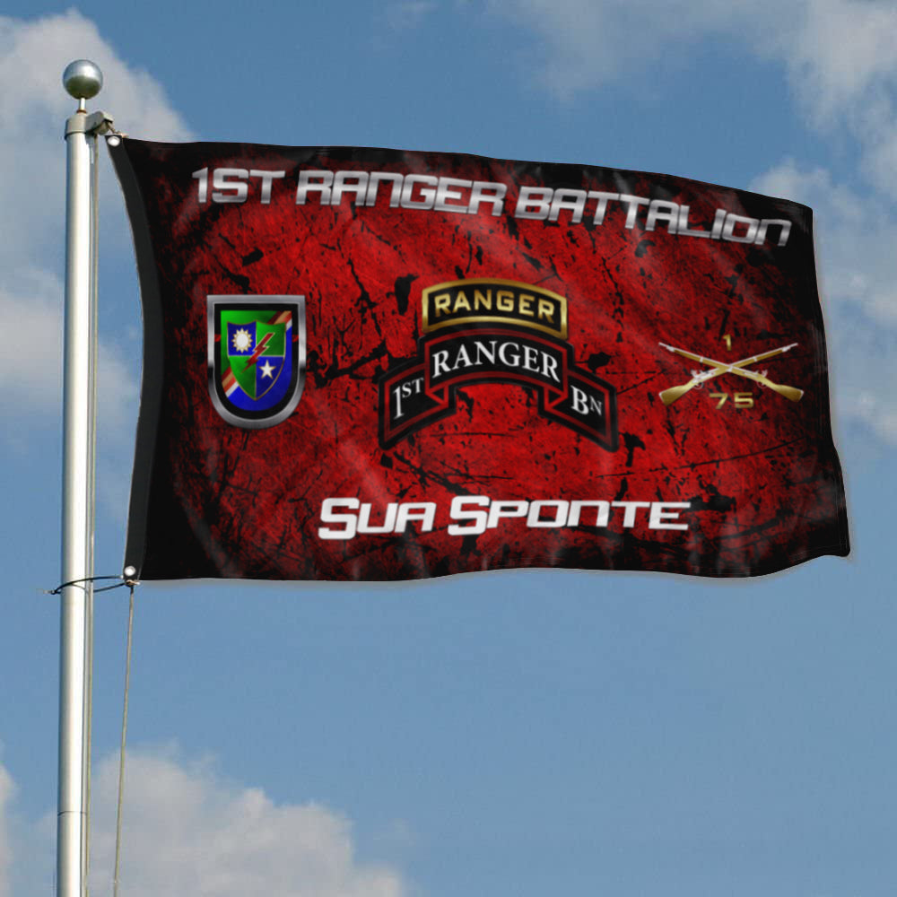 Fyon 1ST Ranger Battalion Tabbed Sua Sponte Flag Indoor and outdoor banner
