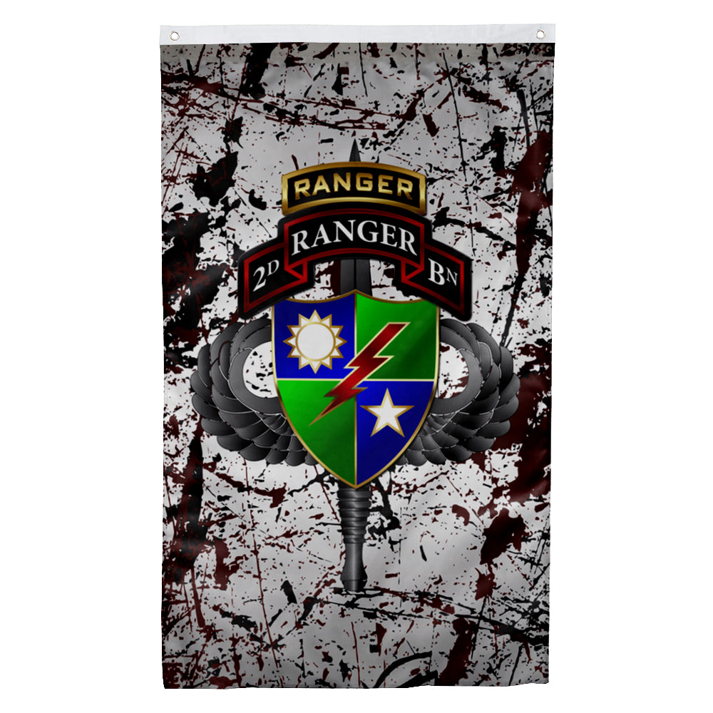Fyon 2ND Ranger Battalion Tabbed Splatter Flag Indoor and outdoor banner