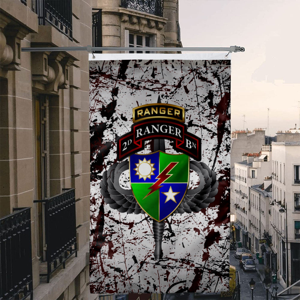 Fyon 2ND Ranger Battalion Tabbed Splatter Flag Indoor and outdoor banner