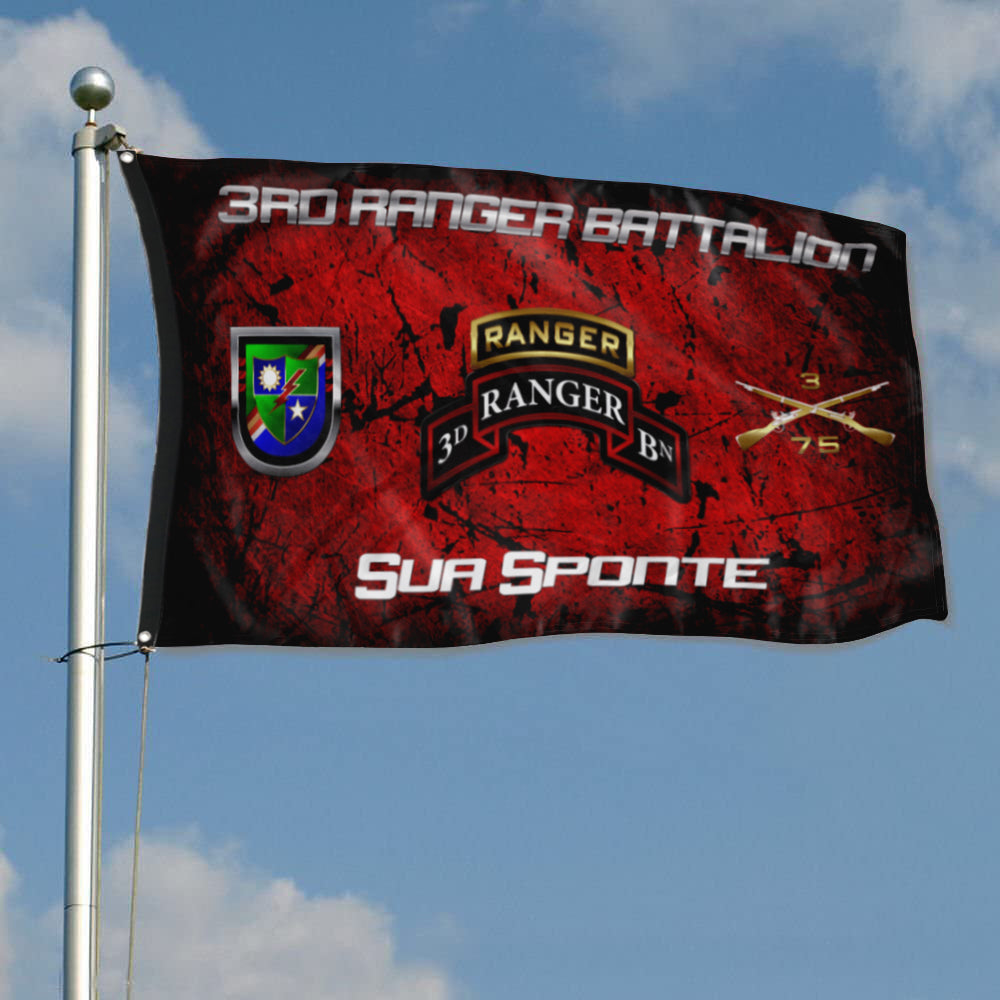 Fyon 3RD Ranger Battalion Tabbed Sua Sponte Flag Indoor and outdoor banner