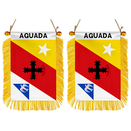 Aguada, Puerto Rico Flag Mini Car Rearview Mirror Flag Banner - 2PC