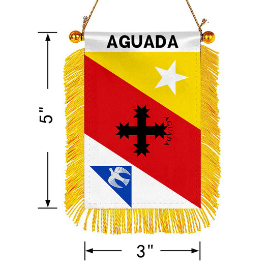 Aguada, Puerto Rico Flag Mini Car Rearview Mirror Flag Banner - 2PC